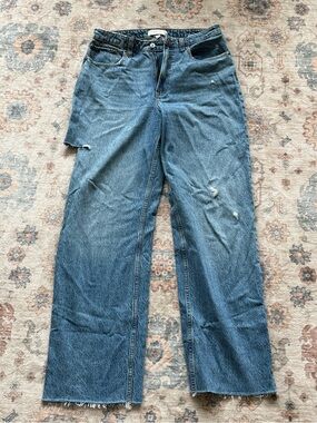 Washed Blue Distressed Straight-Leg Jeans